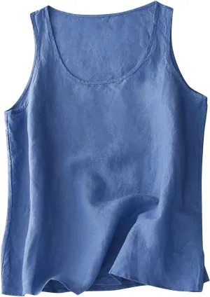 Summer Cotton Linen Tank Tops Women Sleeveless Square Neck Tees Shirts Elegant Solid Color Lightweight Comfy Blouses
