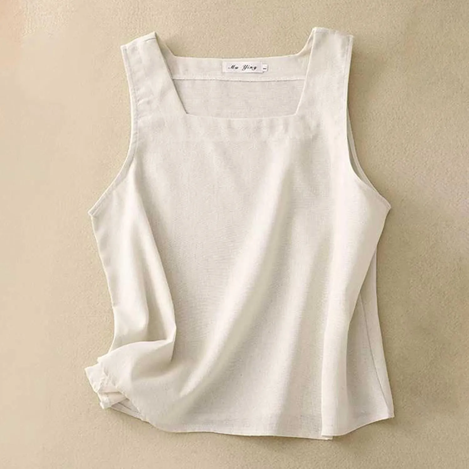 Summer Cotton Linen Tank Tops Women Sleeveless Square Neck Tees Shirts Elegant Solid Color Lightweight Comfy Blouses