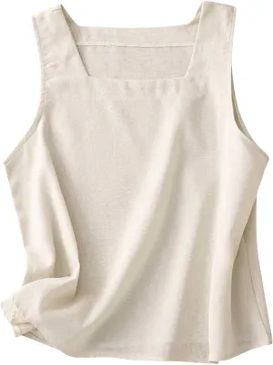 Summer Cotton Linen Tank Tops Women Sleeveless Square Neck Tees Shirts Elegant Solid Color Lightweight Comfy Blouses