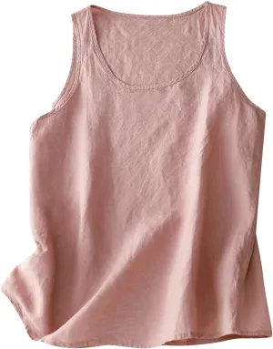 Summer Cotton Linen Tank Tops Women Sleeveless Square Neck Tees Shirts Elegant Solid Color Lightweight Comfy Blouses