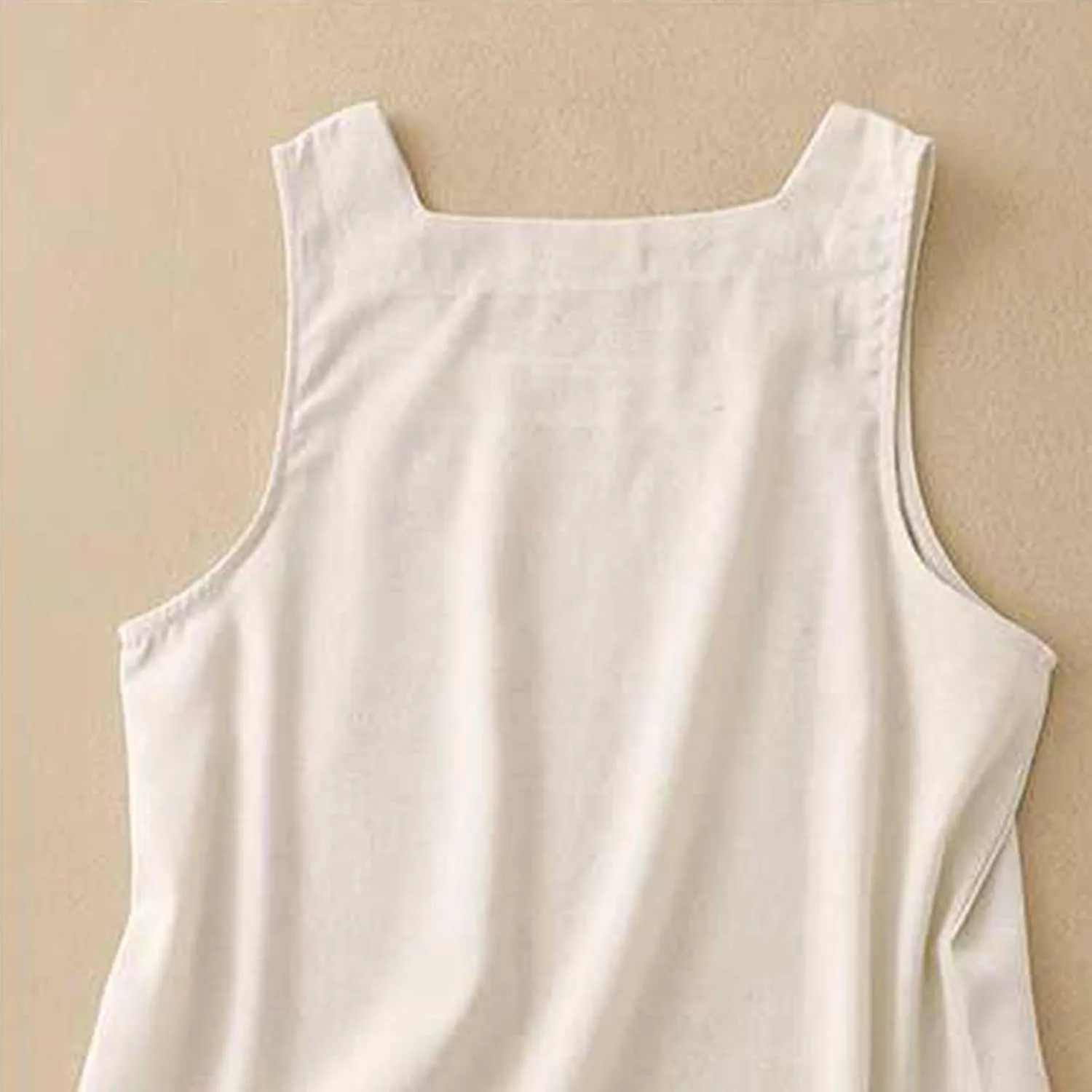 Summer Cotton Linen Tank Tops Women Sleeveless Square Neck Tees Shirts Elegant Solid Color Lightweight Comfy Blouses