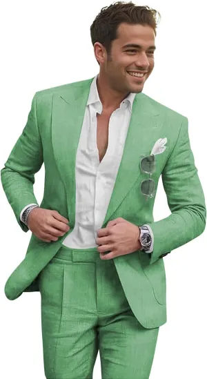 Summer Linen Suits Men's 2 Piece Suits Set Casual Slim Fit Wedding Beach Suit Seersucker Suits