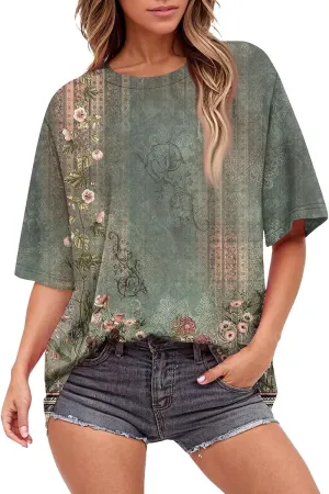 Summer Tops for Women 2025 Oversized T Shirts Loose Fit Short Sleeve Shirts Casual Crew Neck Plus Size Graphic Tees