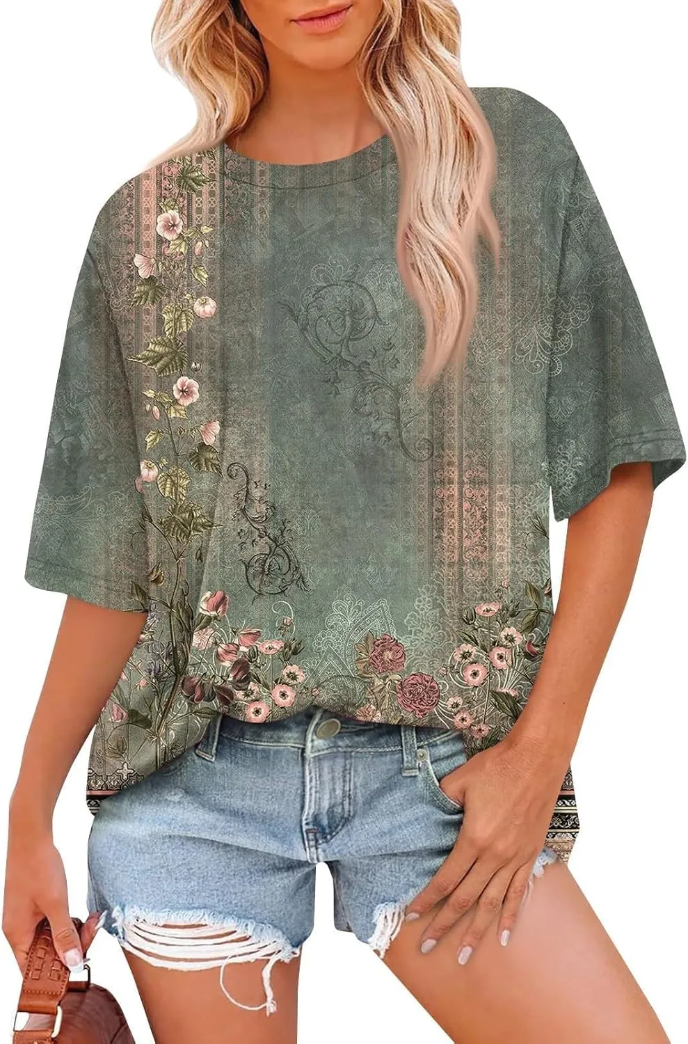 Summer Tops for Women 2025 Oversized T Shirts Loose Fit Short Sleeve Shirts Casual Crew Neck Plus Size Graphic Tees