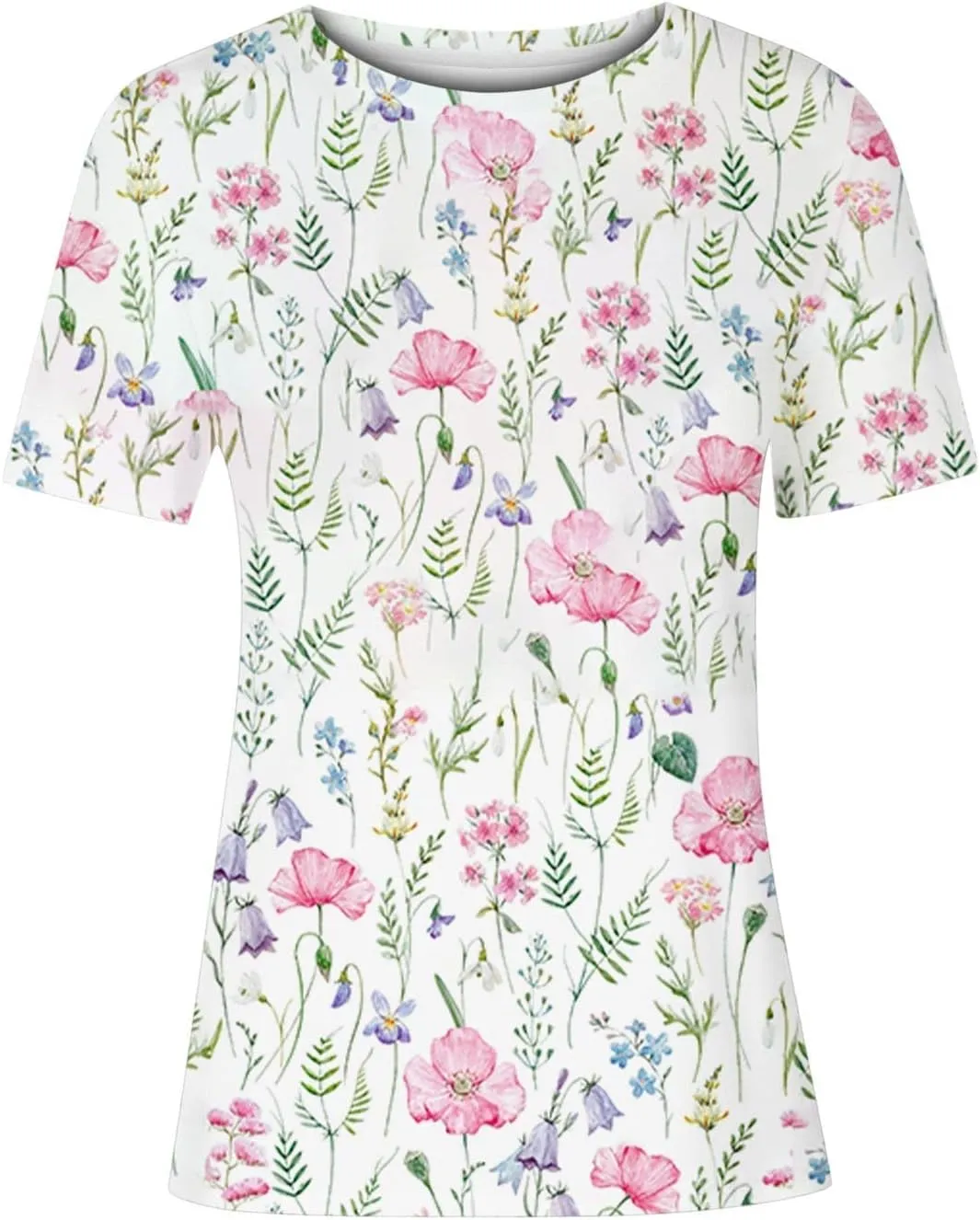 Summer Tops,Women's Round Neck Fashion Casual Top Short Sleeve Printed Loose Pullover
