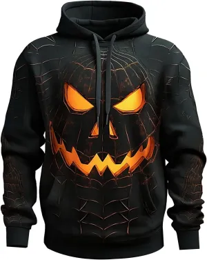 Sweaters For Men Pumpkin Print Hooded Sweatshirt Womens Hoodies Weighted Hoodie Gray Hoodies For Thick Hoodie Gray