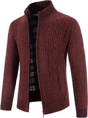 Sweaters for Men,Men's Casual Slim Full Zip Thick Knitted Cardigan Sweaters Cable Knit Long-Sleeve with Pockets