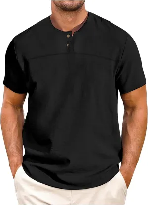 T Shirts for Men Linen Solid Color Short Sleeved Round Neck Summer Casual T-Shirt