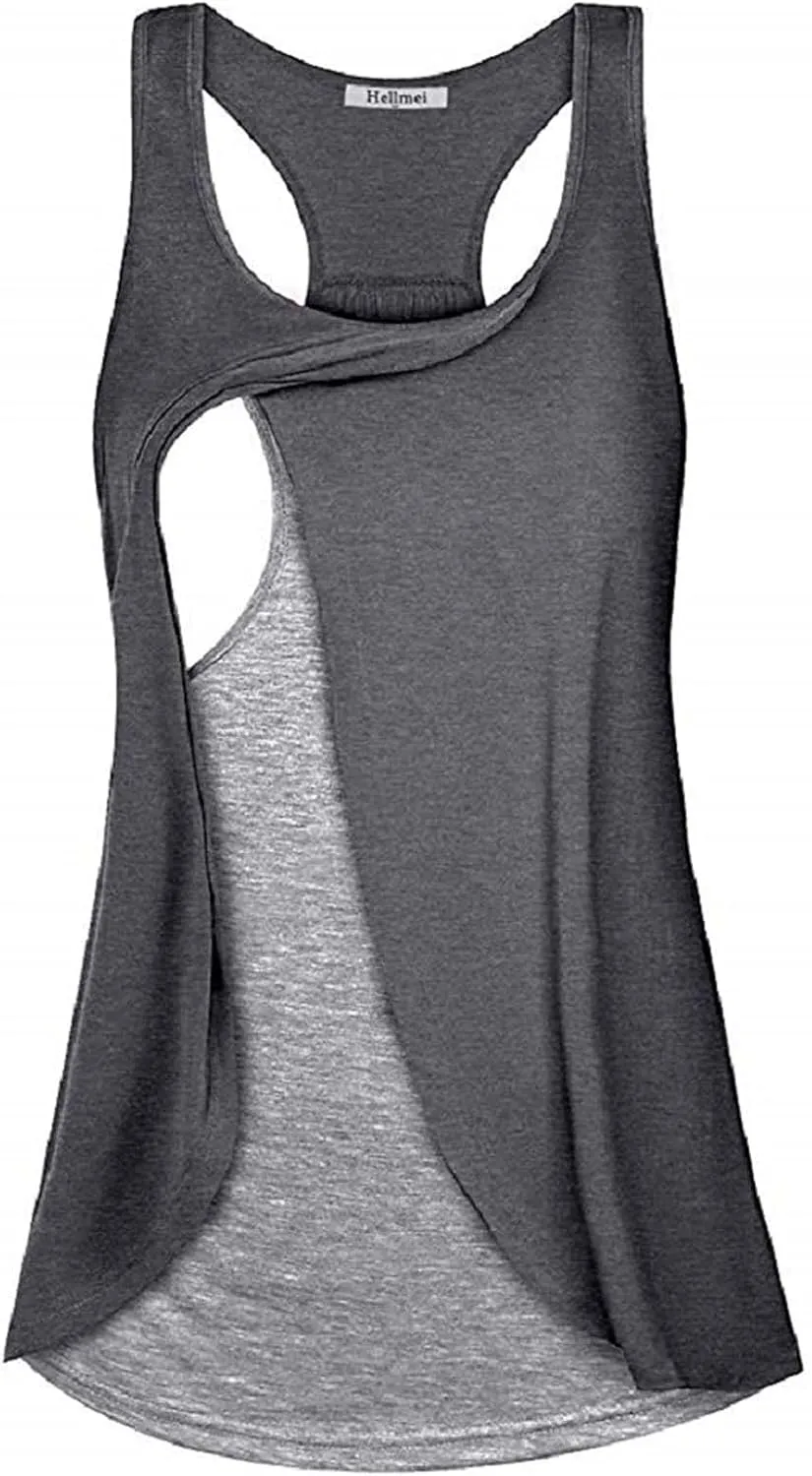 TANGNADE Women's Nursing Tank Tops Maternity Cami with Shelf Bra Breastfeeding Clothes Loose Fit Lounge Blouse