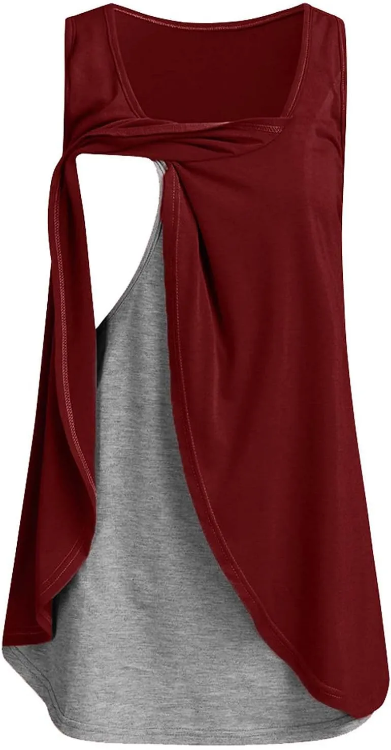 TANGNADE Women's Nursing Tank Tops Maternity Cami with Shelf Bra Breastfeeding Clothes Loose Fit Lounge Blouse