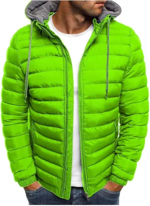 Thatrich Lightweight Puffer Jacket Men Hooded Puffy Jackets Warm Padded Coats Full Zip Quilted Shacket Outdoor Coat Outwears