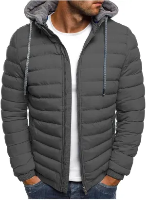 Thatrich Lightweight Puffer Jacket Men Hooded Puffy Jackets Warm Padded Coats Full Zip Quilted Shacket Outdoor Coat Outwears