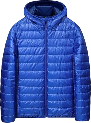 Thatrich Lightweight Puffer Jacket Men Oversized Puffy Coats Zip Up Hoodies Outdoor Hooded Jackets Winter Trendy Coat Outwear