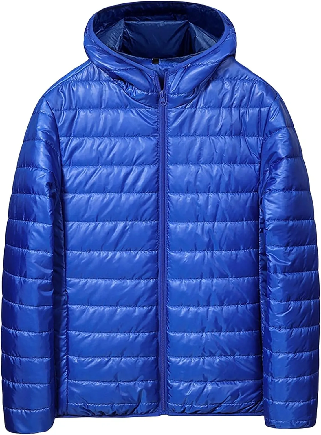 Thatrich Lightweight Puffer Jacket Men Oversized Puffy Coats Zip Up Hoodies Outdoor Hooded Jackets Winter Trendy Coat Outwear