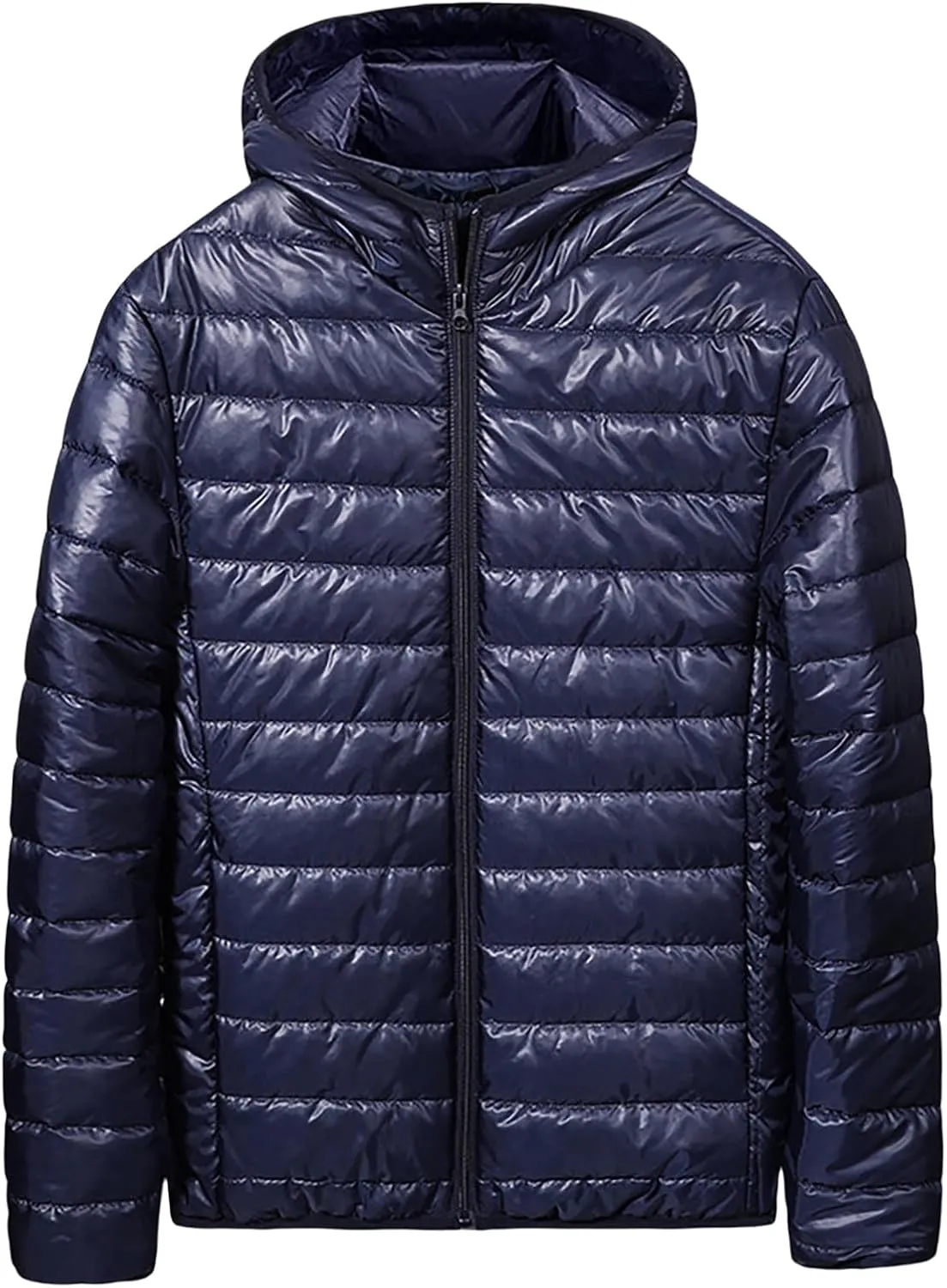 Thatrich Lightweight Puffer Jacket Men Oversized Puffy Coats Zip Up Hoodies Outdoor Hooded Jackets Winter Trendy Coat Outwear