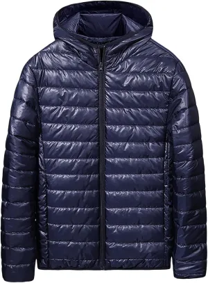 Thatrich Lightweight Puffer Jacket Men Oversized Puffy Coats Zip Up Hoodies Outdoor Hooded Jackets Winter Trendy Coat Outwear