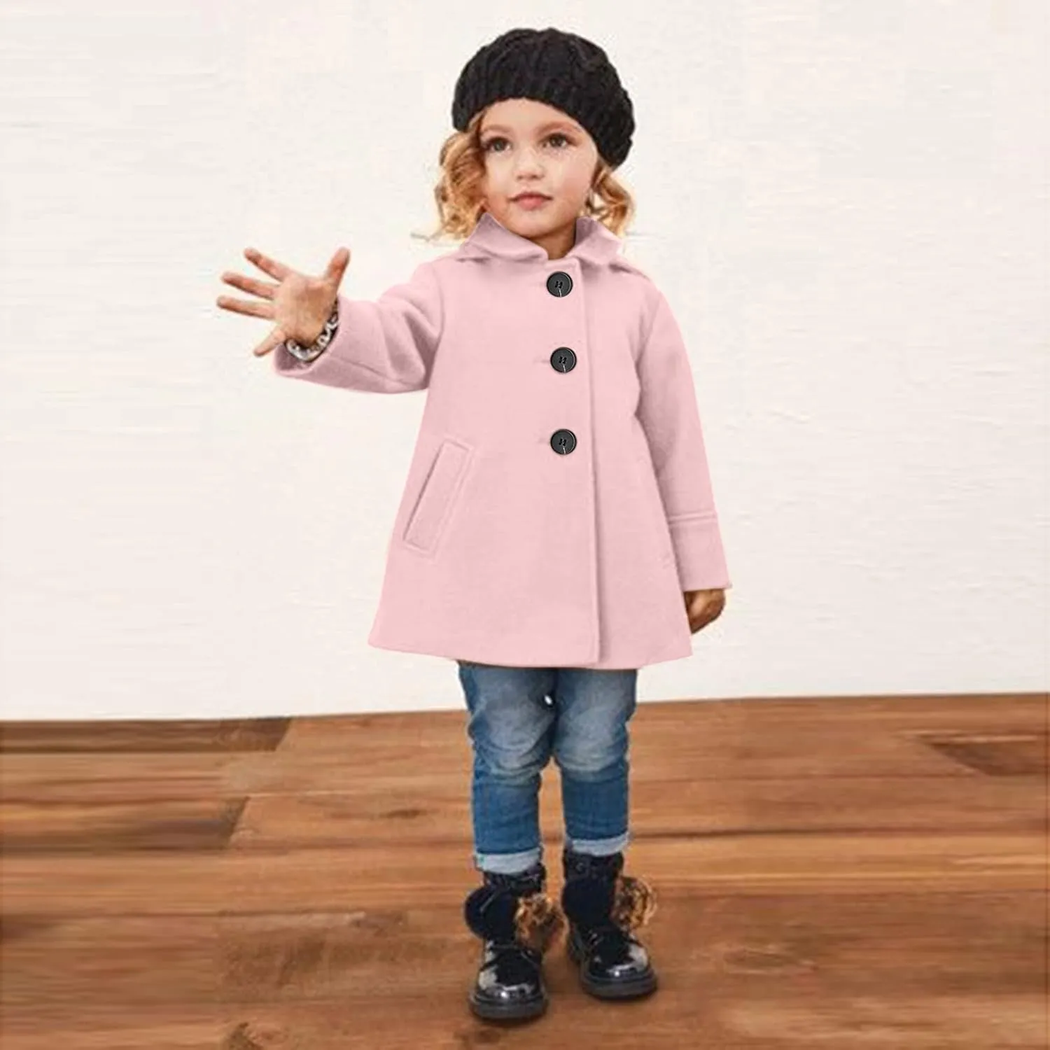 Toddler Girls Trench Coat Baby Girl Woolen Coat Girl Button Dress Coat Peacoat Winter Fall Outerwear