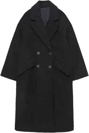 Trench Coats for Women Casual Wool Blend Fall Winter Warm Jacket Notch Lapel Single-Breasted Pea Coat With Pockets