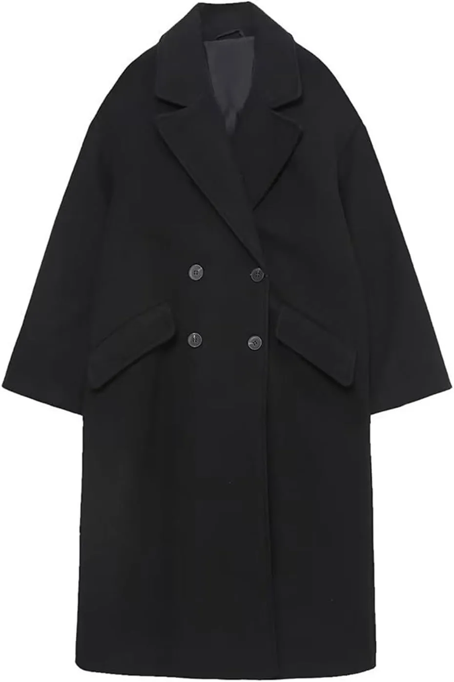 Trench Coats for Women Casual Wool Blend Fall Winter Warm Jacket Notch Lapel Single-Breasted Pea Coat With Pockets