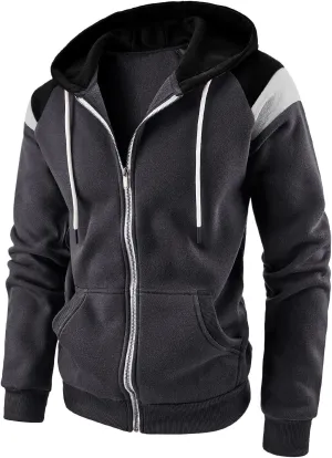 TUQIDEWU Zip Up Hoodie Men, Hoodies for Men Pullover Mens Casual Hoodies Sport Sweatshirt Color Block Jacket Coat with Pocket