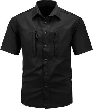 Uillui Men's Big and Tall Work Shirts Short Sleeve Tactical Shirts Loose Fit Button Breathable Outdoor Hiking Fishing Shirts