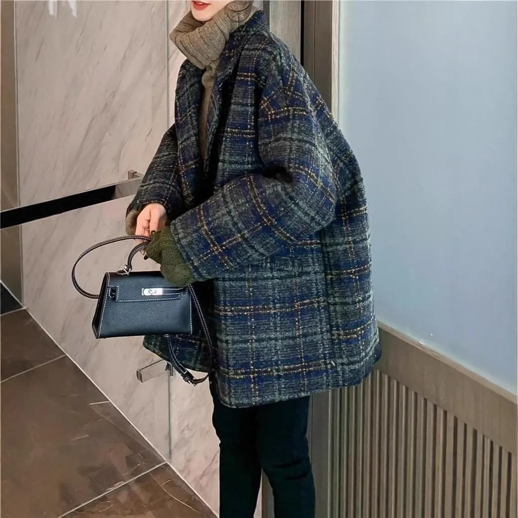 utcoco Womens Notched Lapel Pea Coat Double Breasted Open Front Winter Wool Blend Jackets Overcoat