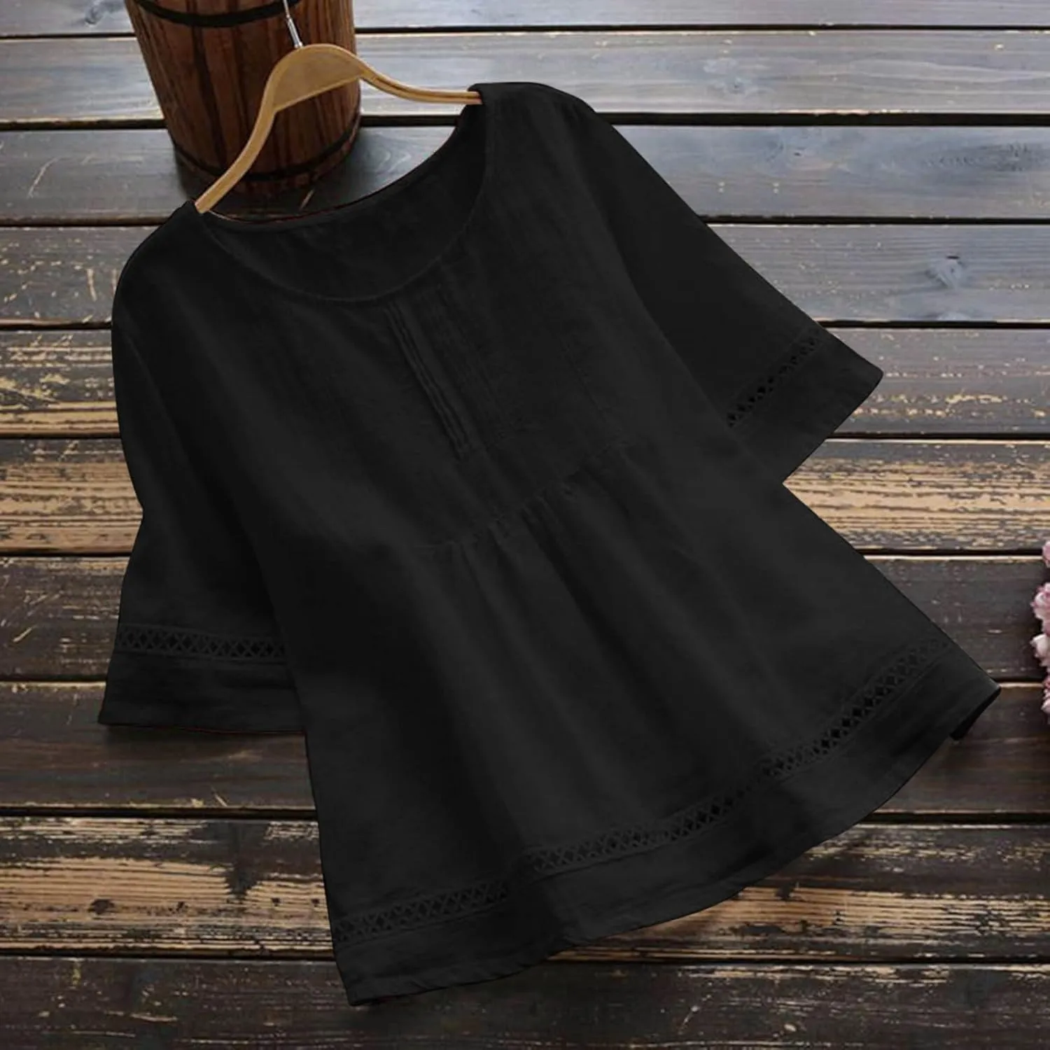 Vintage Cotton Linen Tops for Women Short Sleeve Crew Neck Shirts Summer Casual Comfy Peasant Tees Lightweight Blouse