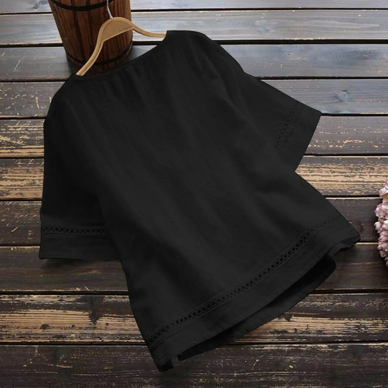 Vintage Cotton Linen Tops for Women Short Sleeve Crew Neck Shirts Summer Casual Comfy Peasant Tees Lightweight Blouse
