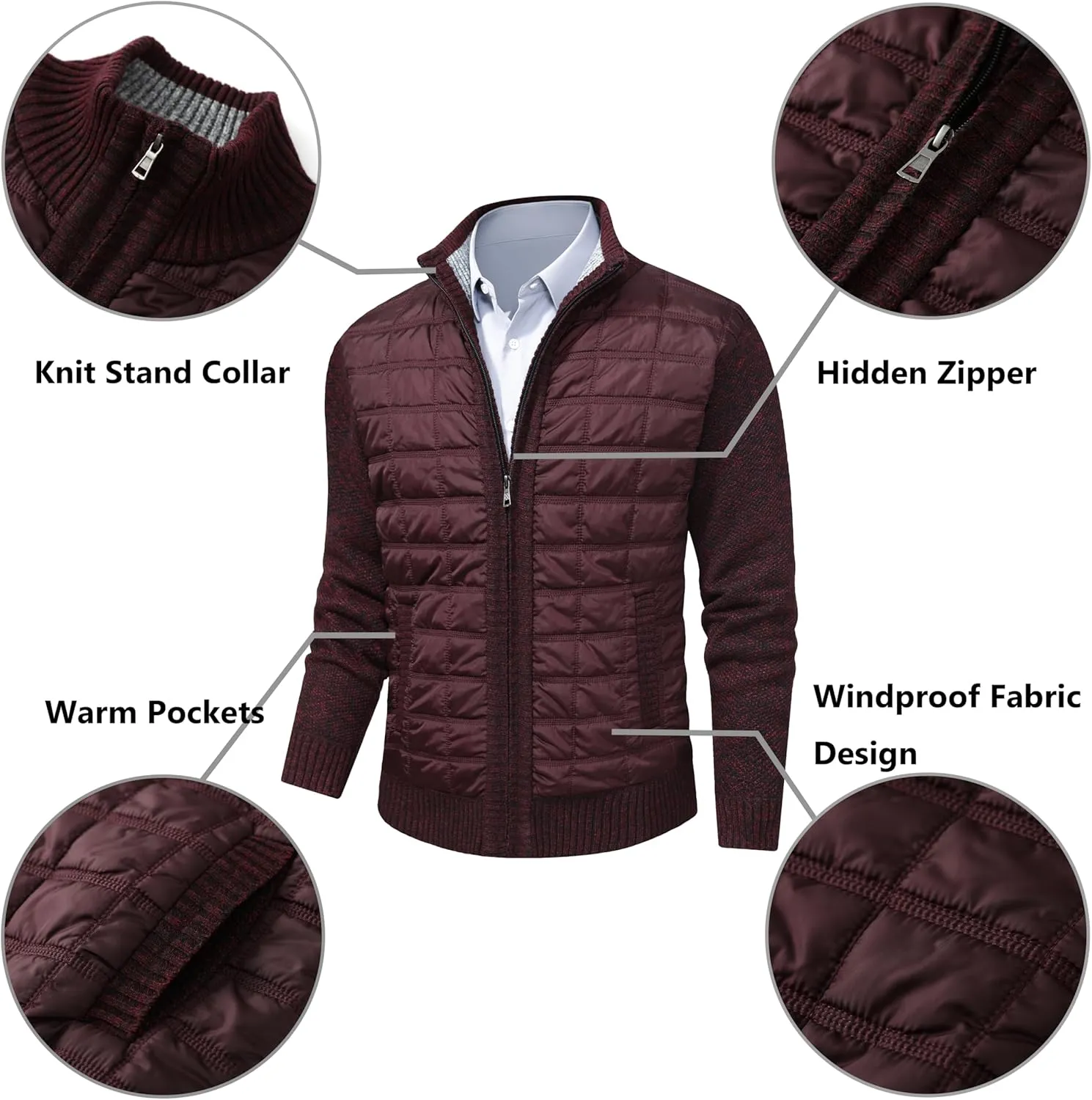 VtuAOL Men's Cardigan Sweaters Casual Full Zip Sweaters Knitted Cardigan with Pockets