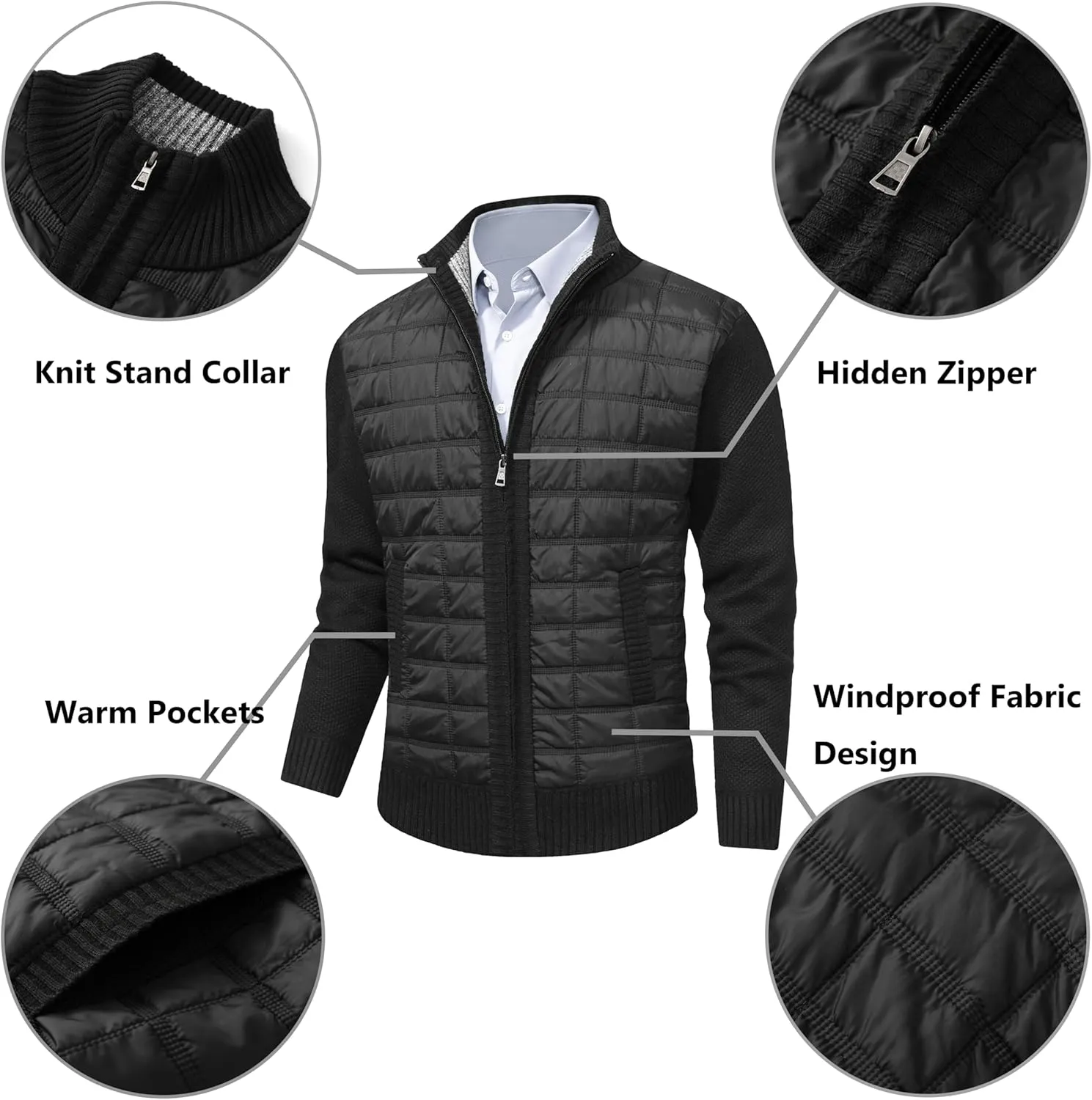 VtuAOL Men's Cardigan Sweaters Casual Full Zip Sweaters Knitted Cardigan with Pockets