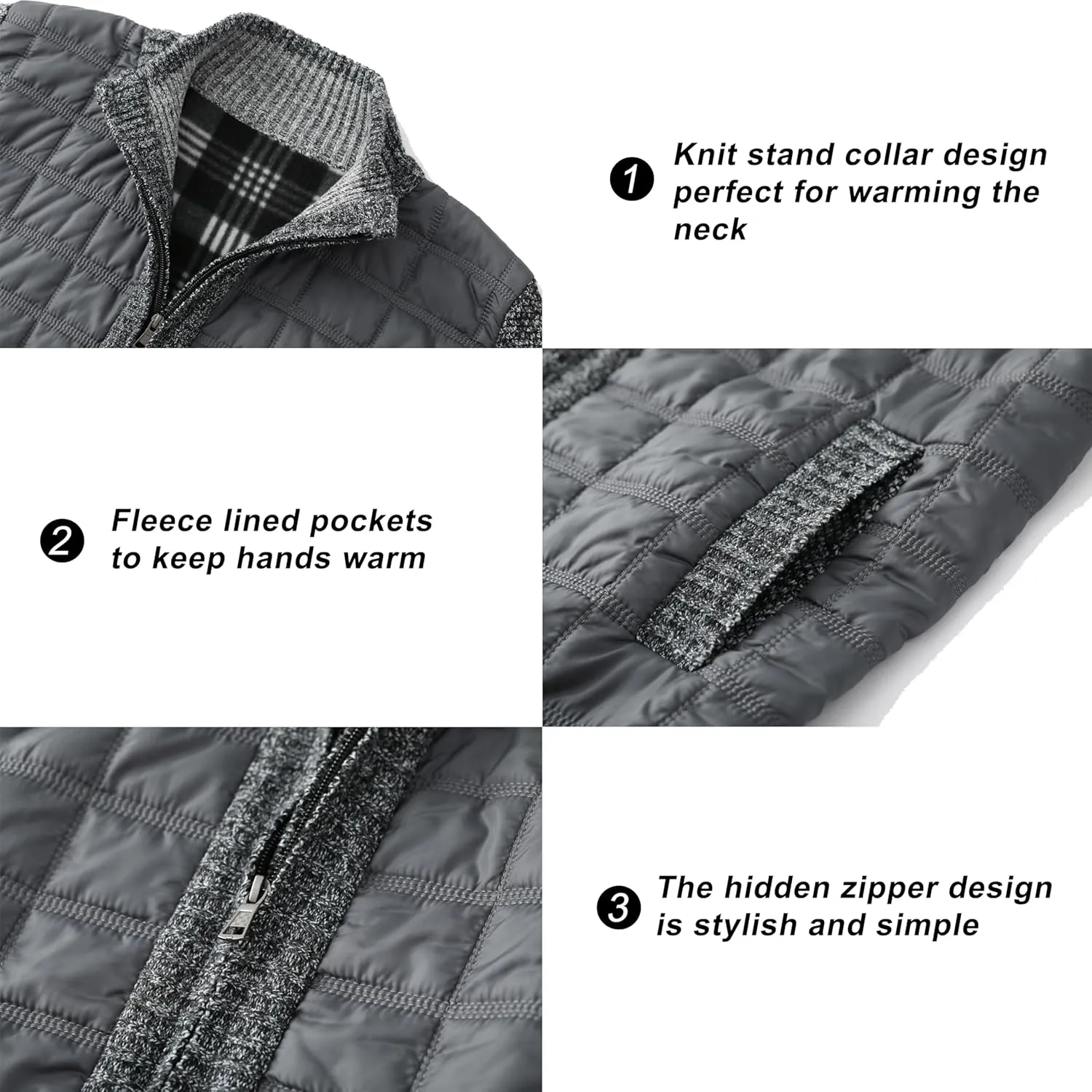 VtuAOL Men's Cardigan Sweaters Casual Full Zip Sweaters Knitted Cardigan with Pockets