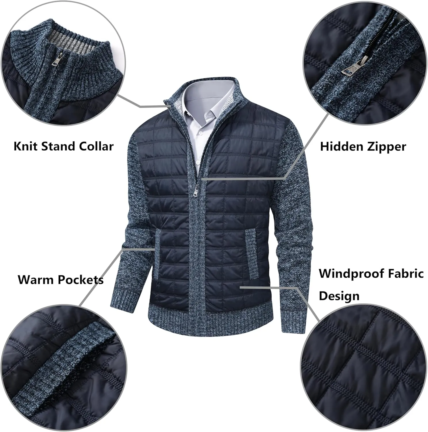 VtuAOL Men's Cardigan Sweaters Casual Full Zip Sweaters Knitted Cardigan with Pockets
