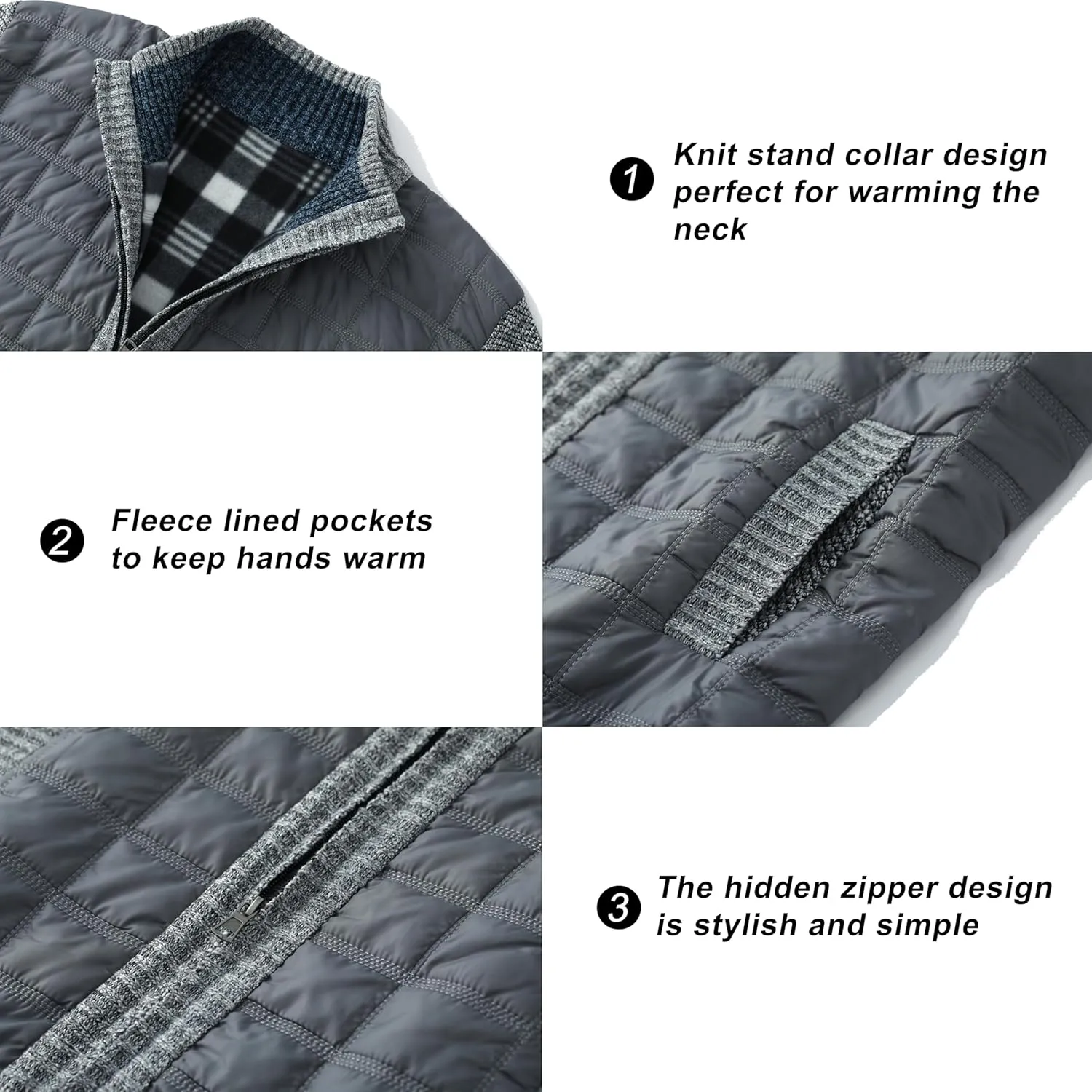 VtuAOL Men's Cardigan Sweaters Casual Full Zip Sweaters Knitted Cardigan with Pockets