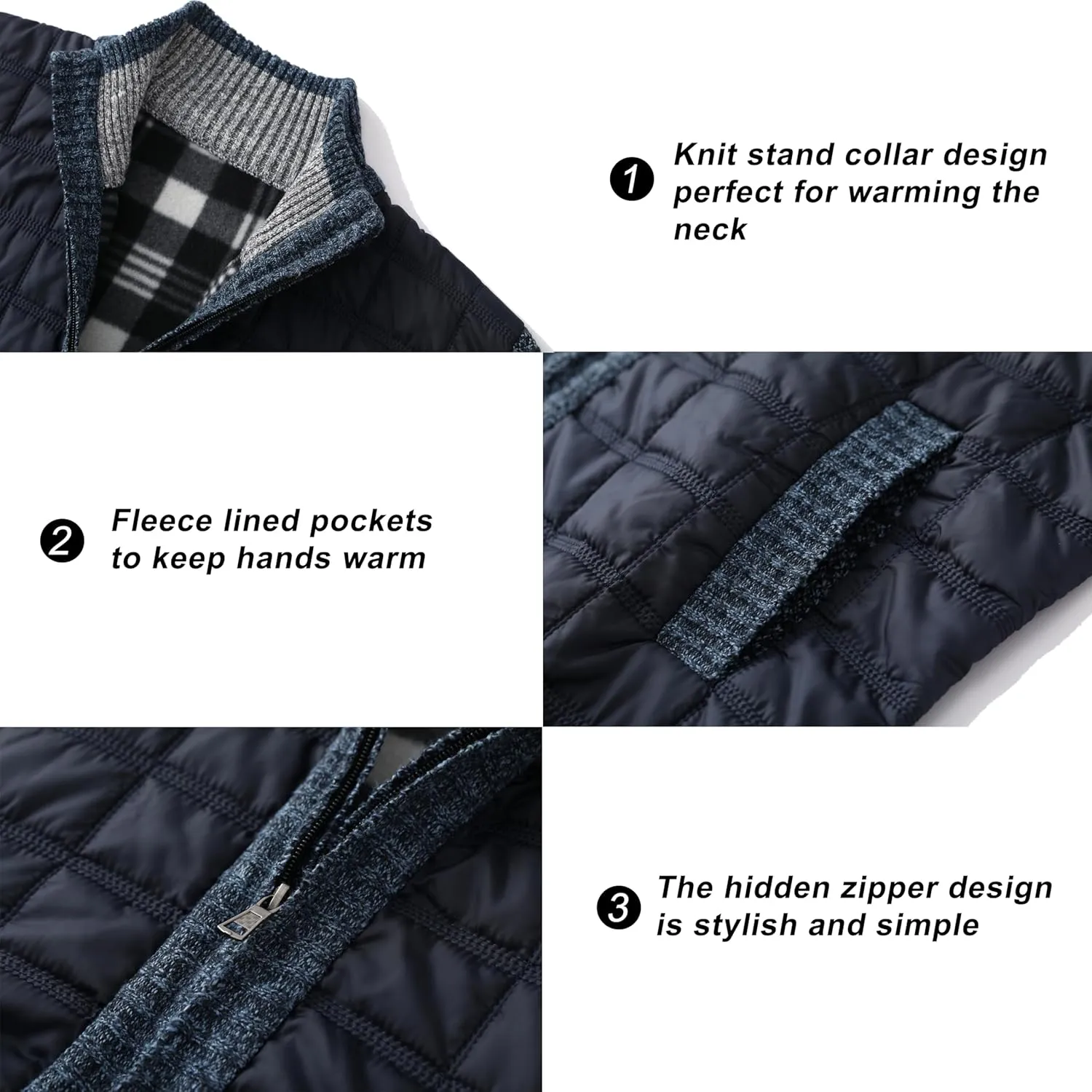 VtuAOL Men's Cardigan Sweaters Casual Full Zip Sweaters Knitted Cardigan with Pockets