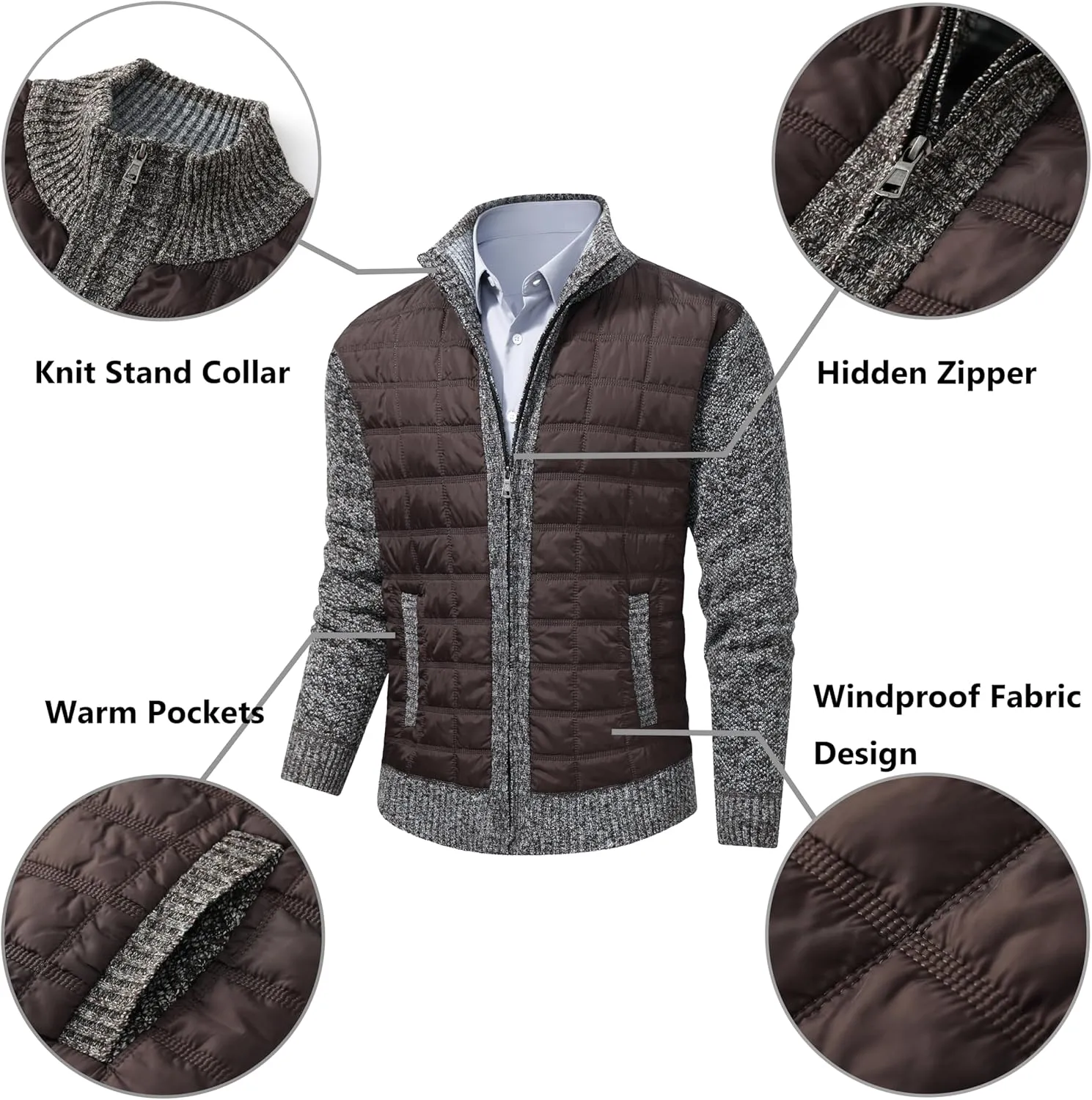 VtuAOL Men's Cardigan Sweaters Casual Full Zip Sweaters Knitted Cardigan with Pockets