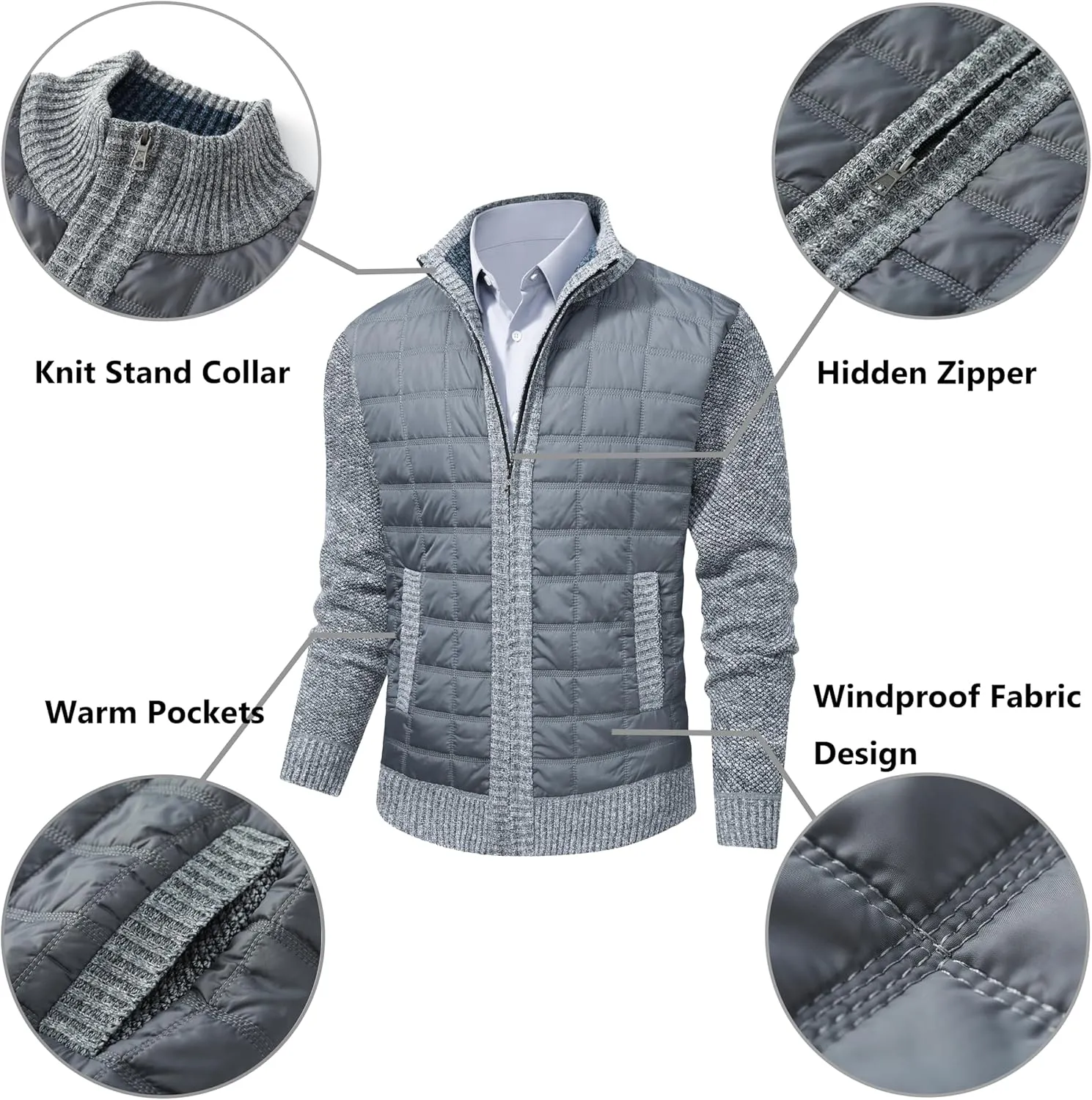 VtuAOL Men's Cardigan Sweaters Casual Full Zip Sweaters Knitted Cardigan with Pockets