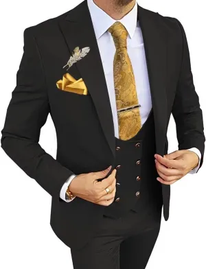 Wangyue 3 Piece Men's Suits Slim Fit Suits for Men Double Breasted Suit Men Wedding Prom Party Suits Blazer Vest Pants Suits