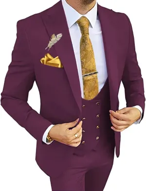 Wangyue 3 Piece Men's Suits Slim Fit Suits for Men Double Breasted Suit Men Wedding Prom Party Suits Blazer Vest Pants Suits