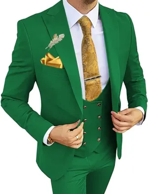 Wangyue 3 Piece Men's Suits Slim Fit Suits for Men Double Breasted Suit Men Wedding Prom Party Suits Blazer Vest Pants Suits