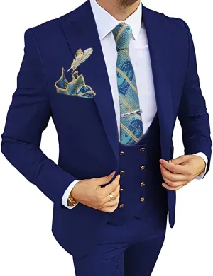 Wangyue 3 Piece Men's Suits Slim Fit Suits for Men Double Breasted Suit Men Wedding Prom Party Suits Blazer Vest Pants Suits