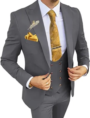 Wangyue 3 Piece Men's Suits Slim Fit Suits for Men Double Breasted Suit Men Wedding Prom Party Suits Blazer Vest Pants Suits