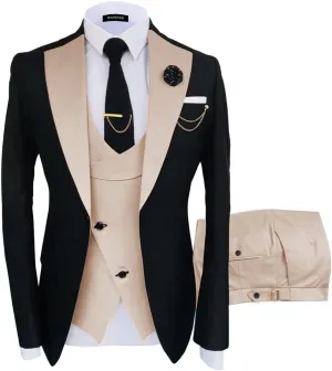 Wangyue Mens Suits Fashion Suits Slim Fit 3 Piece Blazer Vest Pants Wedding Prom Suits Set