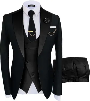 Wangyue Mens Suits Fashion Suits Slim Fit 3 Piece Blazer Vest Pants Wedding Prom Suits Set