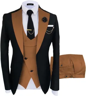 Wangyue Mens Suits Fashion Suits Slim Fit 3 Piece Blazer Vest Pants Wedding Prom Suits Set