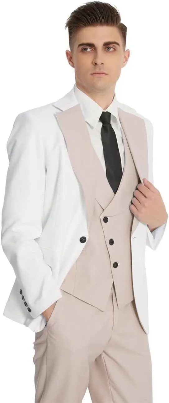 Wangyue Mens Suits Fashion Suits Slim Fit 3 Piece Blazer Vest Pants Wedding Prom Suits Set