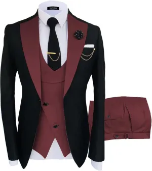 Wangyue Mens Suits Fashion Suits Slim Fit 3 Piece Blazer Vest Pants Wedding Prom Suits Set