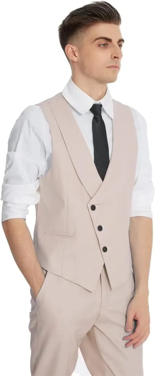 Wangyue Mens Suits Fashion Suits Slim Fit 3 Piece Blazer Vest Pants Wedding Prom Suits Set