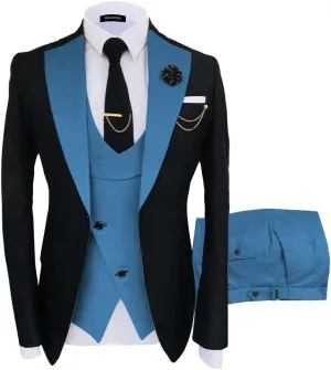 Wangyue Mens Suits Fashion Suits Slim Fit 3 Piece Blazer Vest Pants Wedding Prom Suits Set