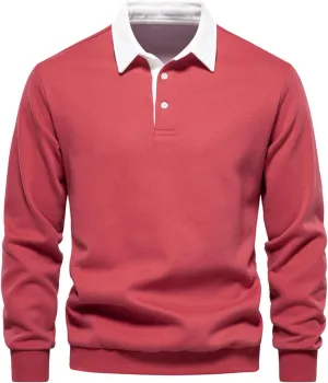 Wankang Mens Heavyweight Polo Sweatshirt Trendy Long Sleeve Sweatshirts Color Block Sports Shirts Fall Pullover Tops for Men