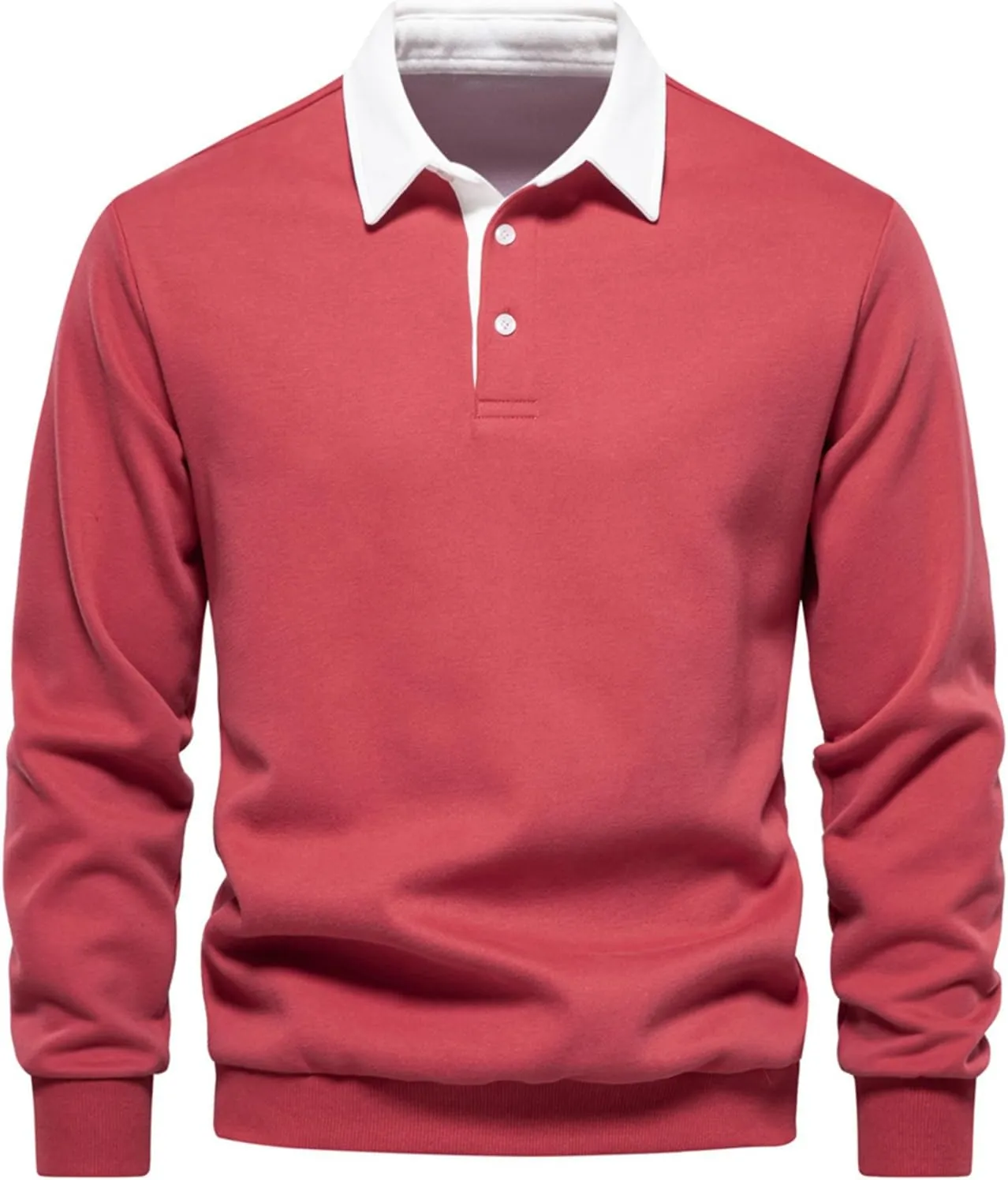 Wankang Mens Heavyweight Polo Sweatshirt Trendy Long Sleeve Sweatshirts Color Block Sports Shirts Fall Pullover Tops for Men